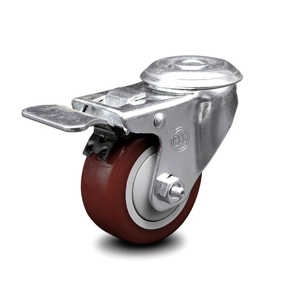 3 Inch Maroon Polyurethane Wheel Bolt Hole Caster with Total Lock Brake SCC